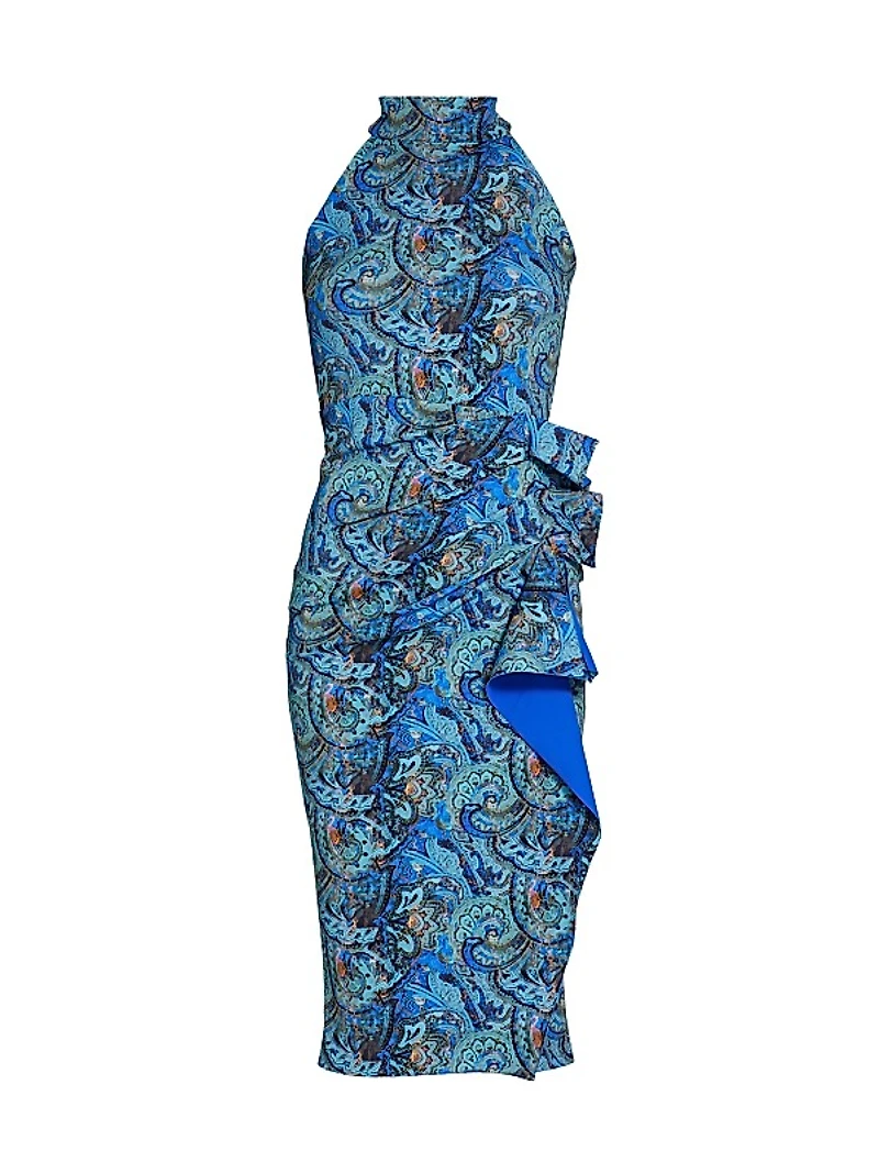 Heiress Paisley Sleeveless Ruffle Cocktail Dress