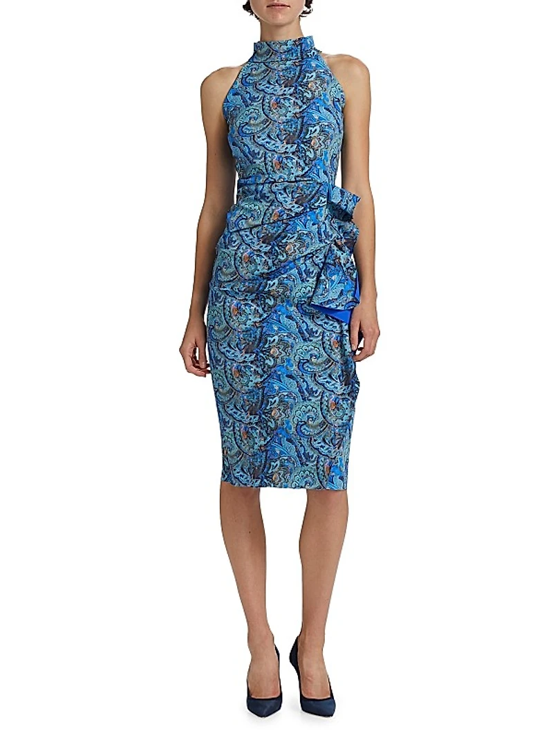 Heiress Paisley Sleeveless Ruffle Cocktail Dress