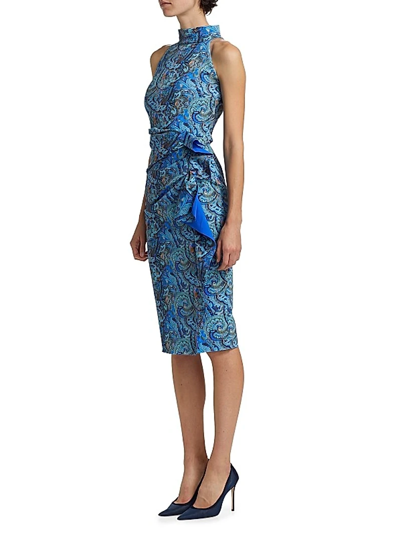 Heiress Paisley Sleeveless Ruffle Cocktail Dress