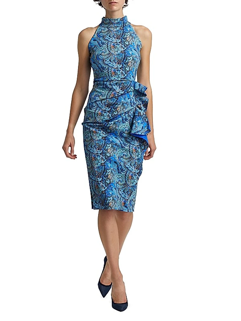 Heiress Paisley Sleeveless Ruffle Cocktail Dress