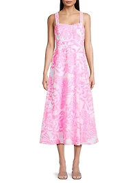 Palm Print Poplin Midi-Dress