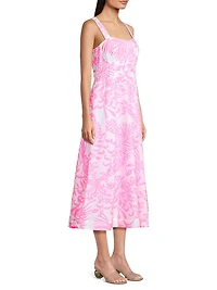 Palm Print Poplin Midi-Dress