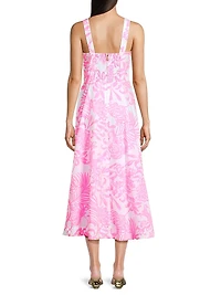 Palm Print Poplin Midi-Dress