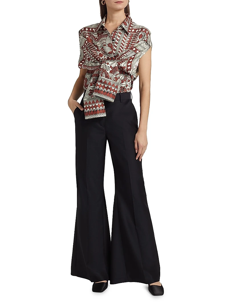 Leyva Wool-Silk Flared Pants