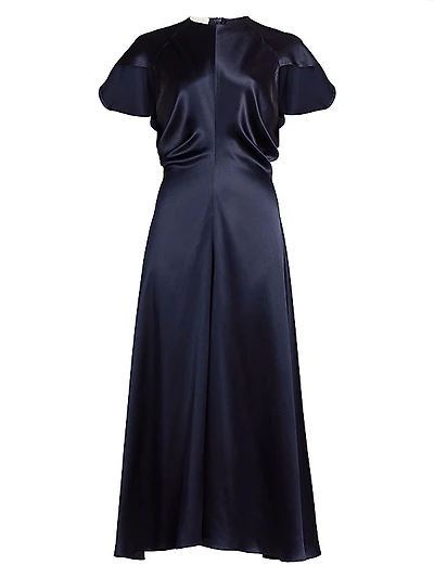 Anais Silk Cape-Sleeve Midi-Dress