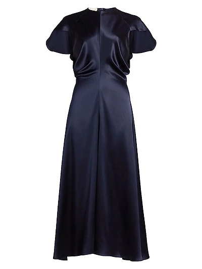 Anais Silk Cape-Sleeve Midi-Dress