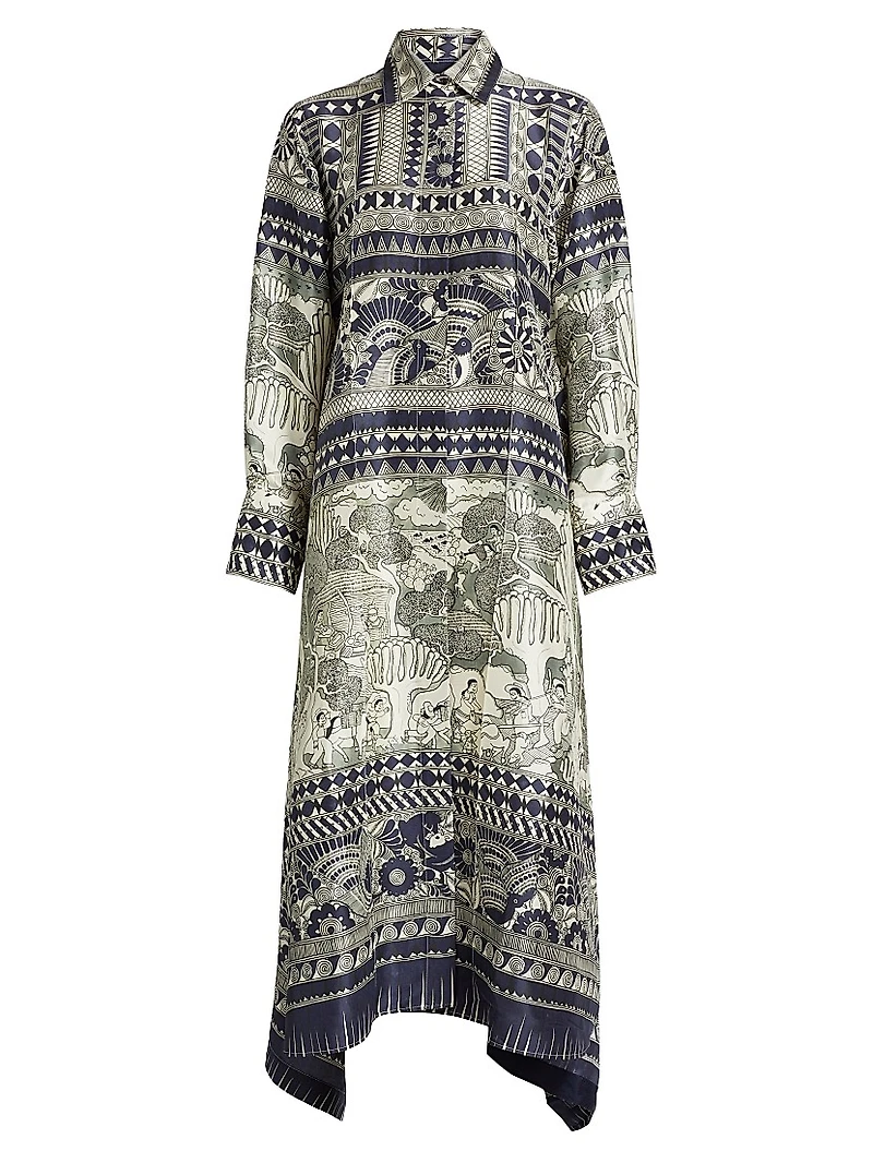 Camille Printed Silk Long-Sleeve Maxi-Dress