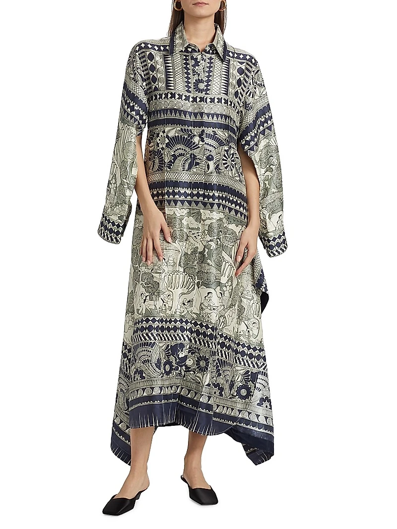 Camille Printed Silk Long-Sleeve Maxi-Dress