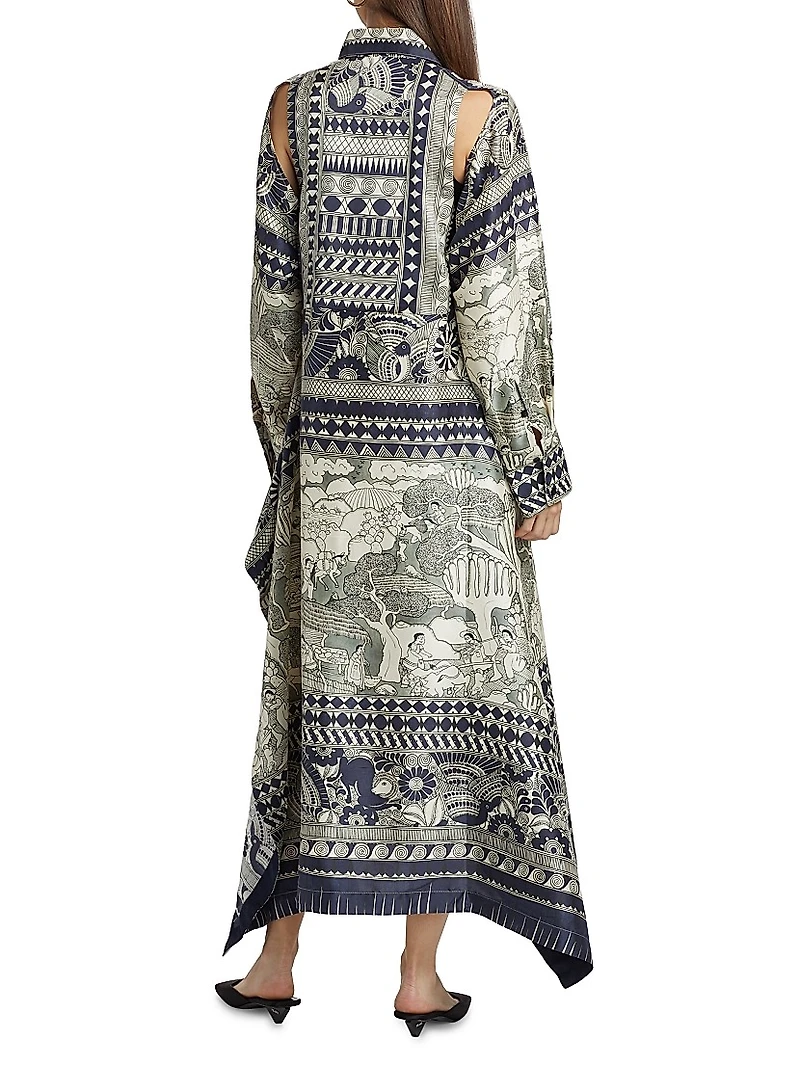Camille Printed Silk Long-Sleeve Maxi-Dress