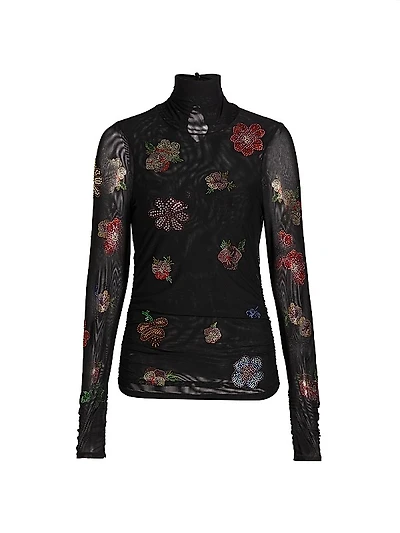 Pansy Garden Mesh Turtleneck Top