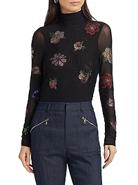 Pansy Garden Mesh Turtleneck Top