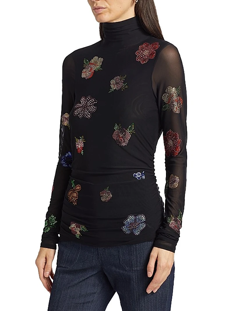 Pansy Garden Mesh Turtleneck Top