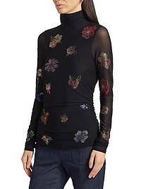 Pansy Garden Mesh Turtleneck Top