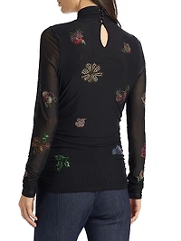 Pansy Garden Mesh Turtleneck Top