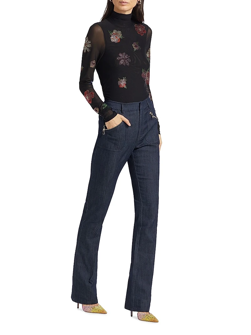 Pansy Garden Mesh Turtleneck Top