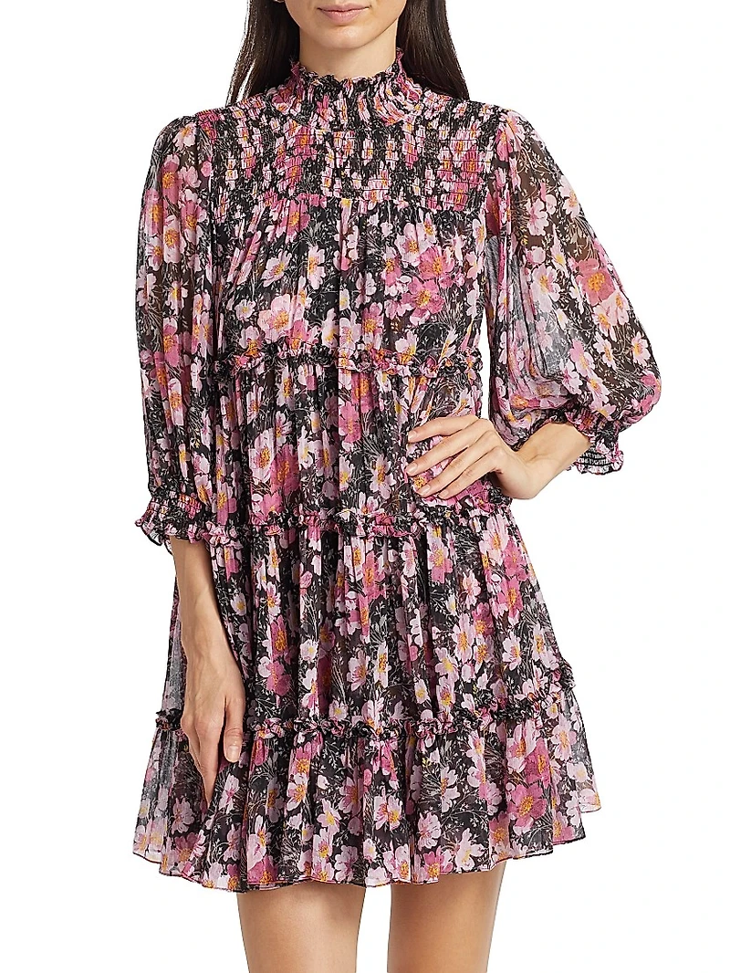 Olive Cosmo Flowers Minidress