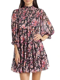 Olive Cosmo Flowers Minidress