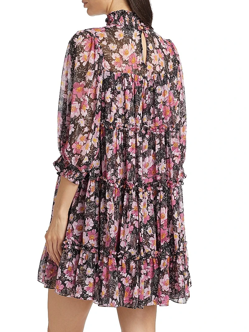 Olive Cosmo Flowers Minidress