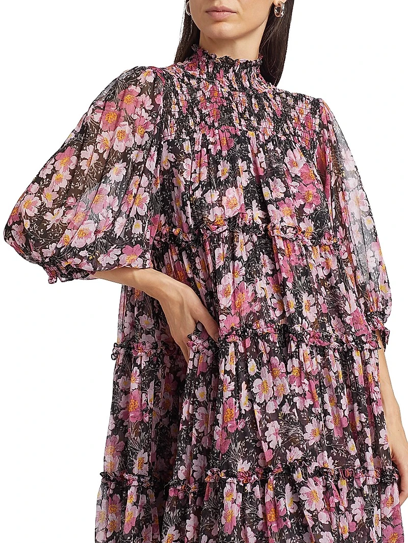 Olive Cosmo Flowers Minidress