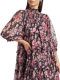 Olive Cosmo Flowers Minidress