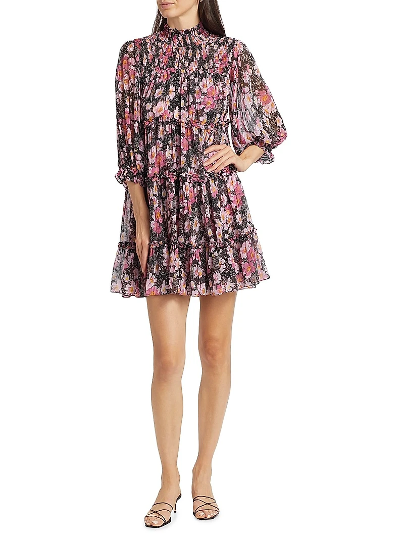 Olive Cosmo Flowers Minidress