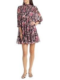 Olive Cosmo Flowers Minidress