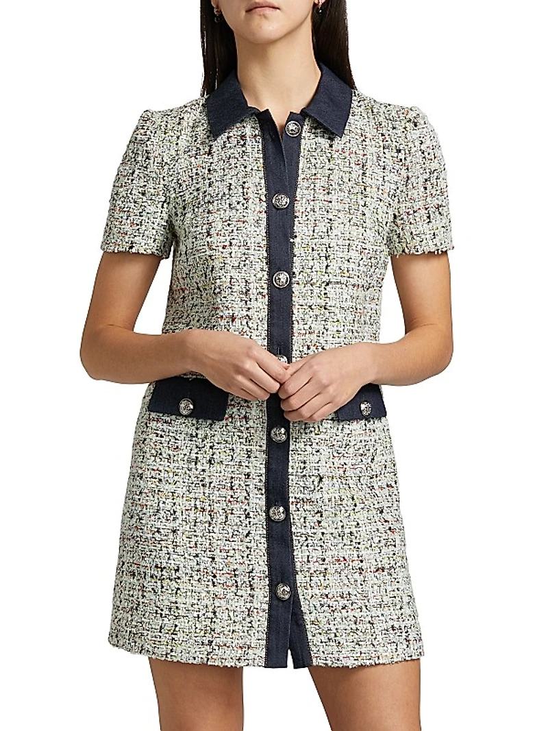Anya Bouclé Button-Front Minidress