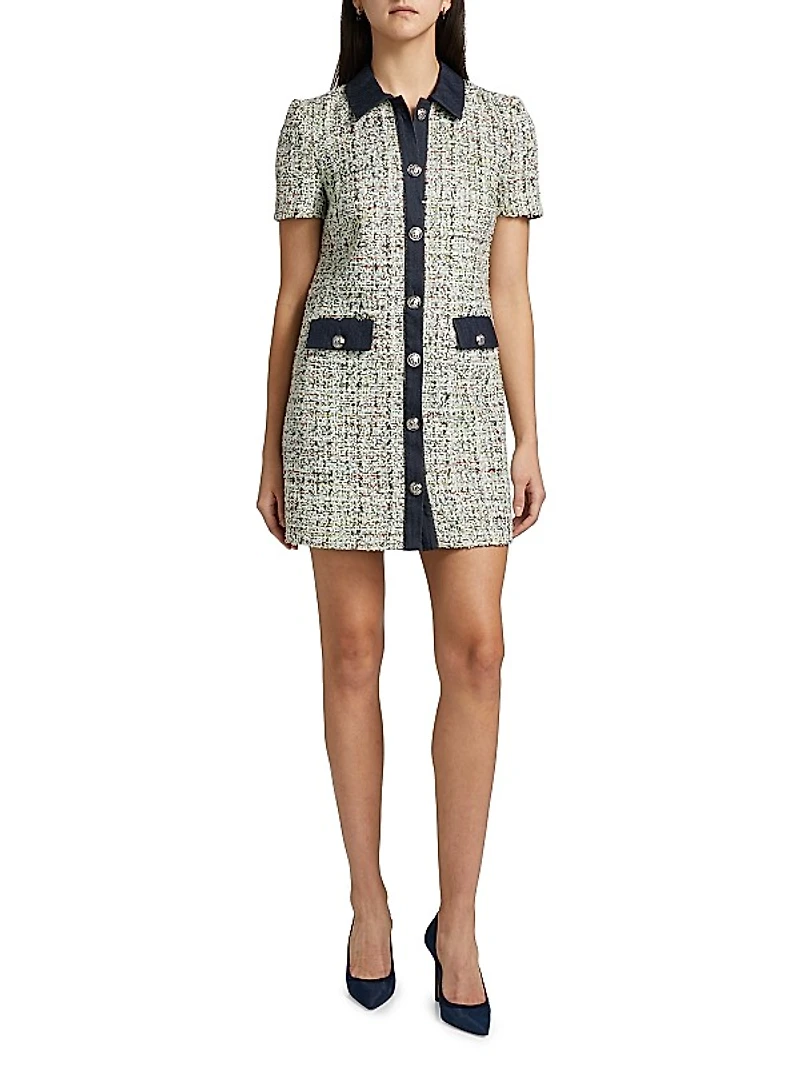 Anya Bouclé Button-Front Minidress