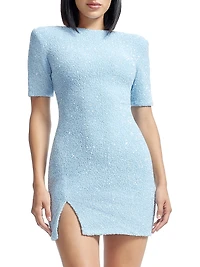 Maddox Sequin Front-Slit Body-Con Minidress