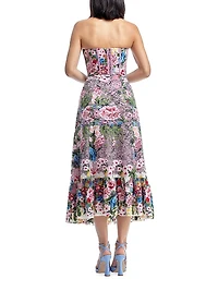Carina Floral Embroidered Strapless Bustier Fit & Flare Dress
