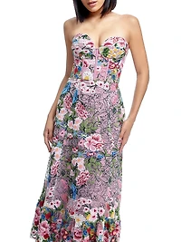 Carina Floral Embroidered Strapless Bustier Fit & Flare Dress