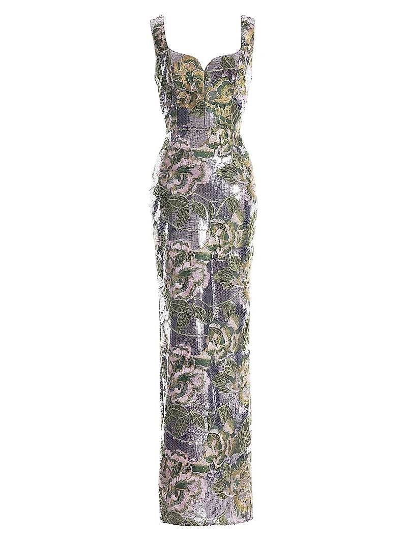 Goldie Floral Embroidered Sequin Sheath Gown