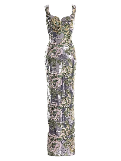 Goldie Floral Embroidered Sequin Sheath Gown