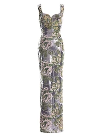 Goldie Floral Embroidered Sequin Sheath Gown