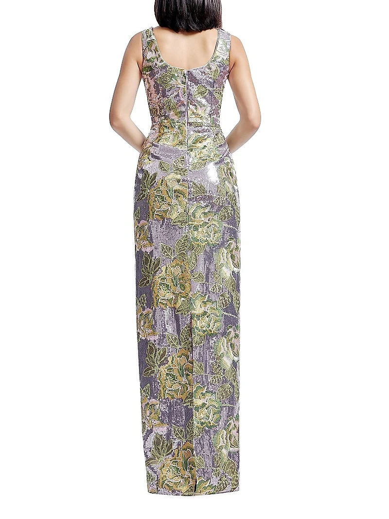 Goldie Floral Embroidered Sequin Sheath Gown