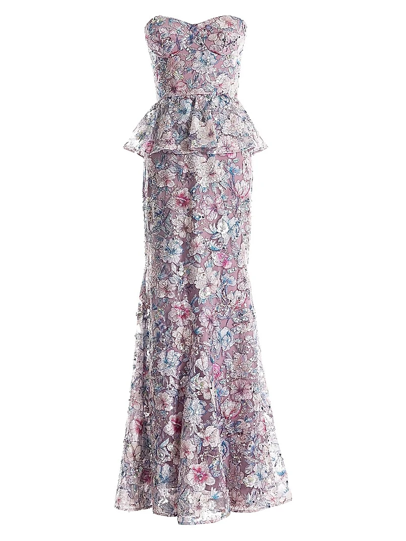 Scarlett Embellished Floral Bustier Peplum Mermaid Gown