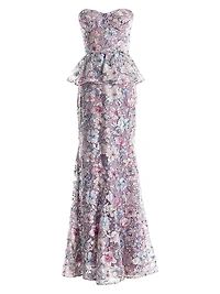 Scarlett Embellished Floral Bustier Peplum Mermaid Gown