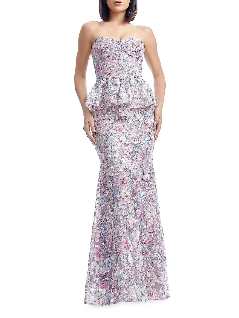 Scarlett Embellished Floral Bustier Peplum Mermaid Gown