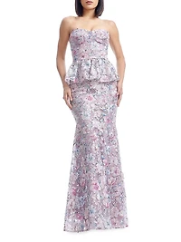Scarlett Embellished Floral Bustier Peplum Mermaid Gown