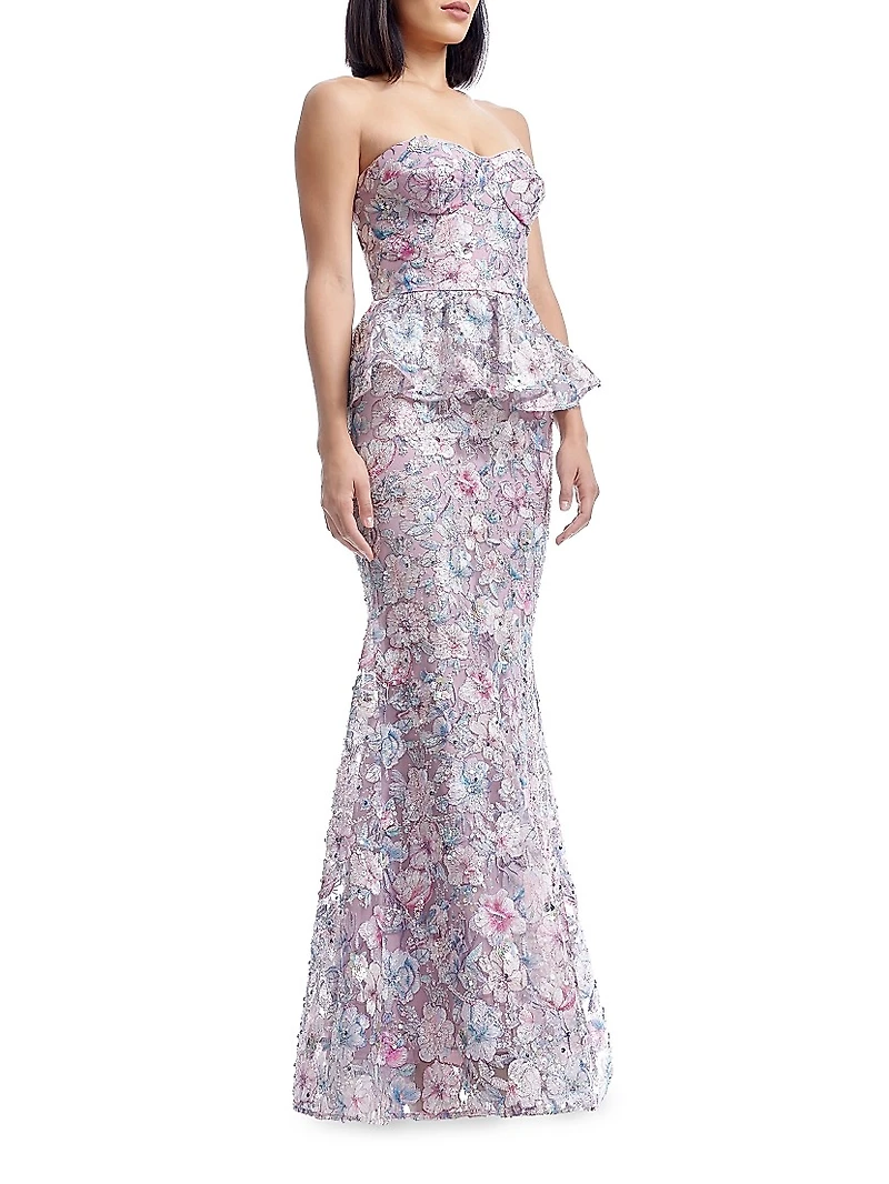 Scarlett Embellished Floral Bustier Peplum Mermaid Gown