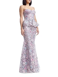 Scarlett Embellished Floral Bustier Peplum Mermaid Gown