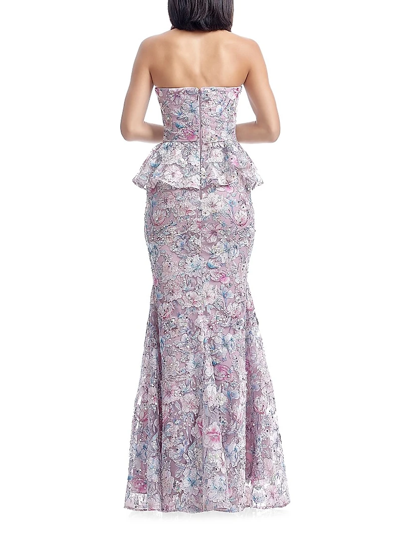 Scarlett Embellished Floral Bustier Peplum Mermaid Gown