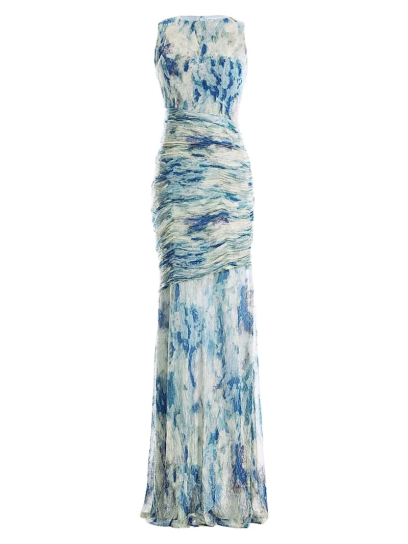 Violetta Sleeveless Metallic Plissé Knit Mermaid Gown