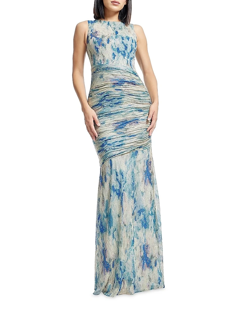 Violetta Sleeveless Metallic Plissé Knit Mermaid Gown