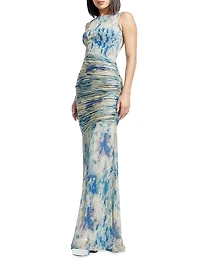 Violetta Sleeveless Metallic Plissé Knit Mermaid Gown