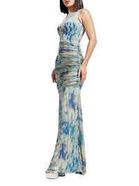Violetta Sleeveless Metallic Plissé Knit Mermaid Gown