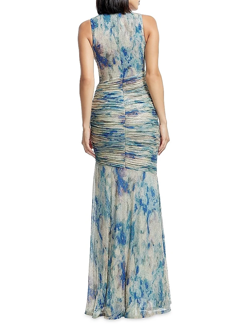 Violetta Sleeveless Metallic Plissé Knit Mermaid Gown