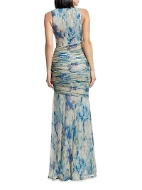 Violetta Sleeveless Metallic Plissé Knit Mermaid Gown