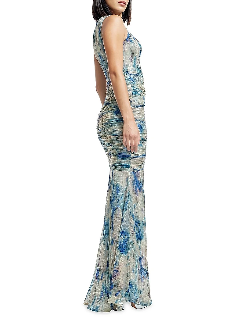 Violetta Sleeveless Metallic Plissé Knit Mermaid Gown