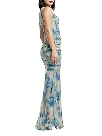 Violetta Sleeveless Metallic Plissé Knit Mermaid Gown